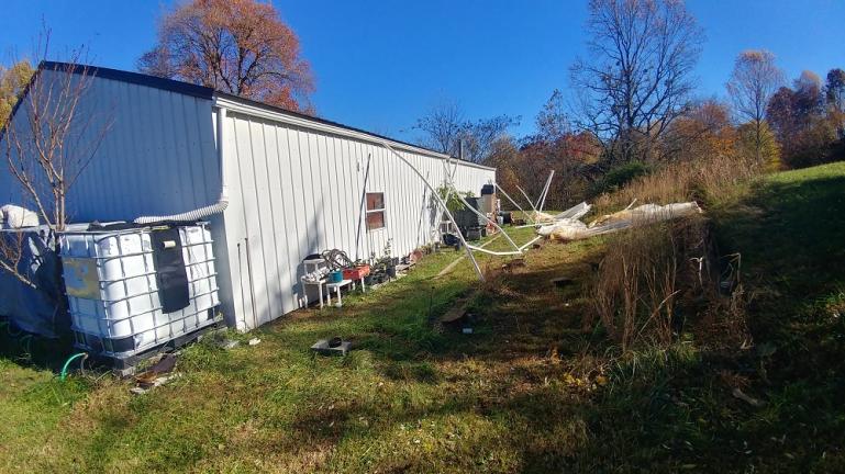 11-6-18 The LAST PVC Greenhouse.  Destroyed by a tornado warning.  The greenhouse was lifted up atleast 3ft off its rebar supports and most poles were broken and scattered.  This was the 4th version of this greenhouse recreated from the pvc structure that survived winters before we moved to this super windy ridge line.   :~(